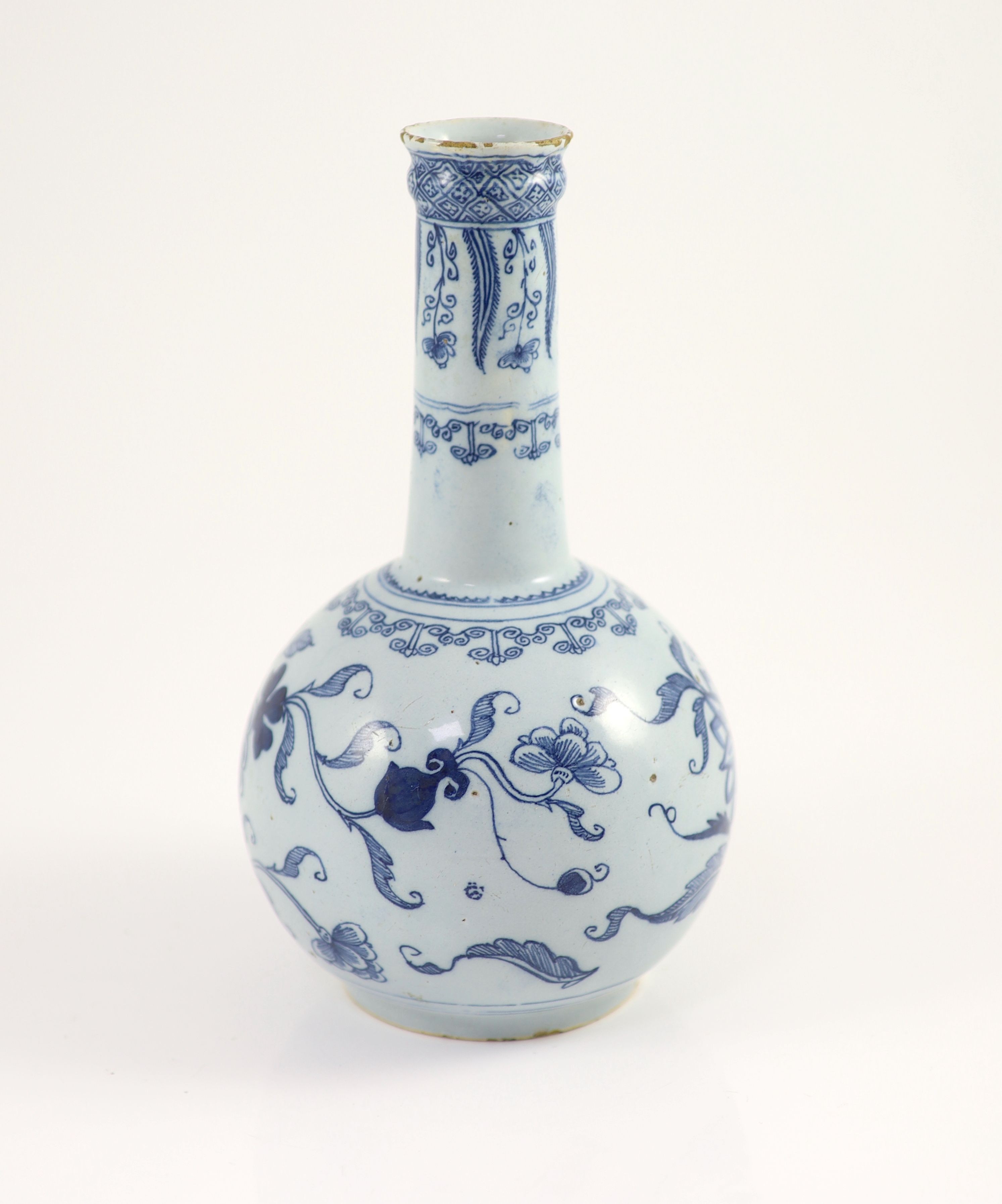 A Bristol Delft guglet water bottle, c.1760, 24.3cm high